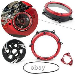 Clear Clutch Cover Guard Kit Red for Ducati Panigale 1199 1299 959 R S 2012-2020